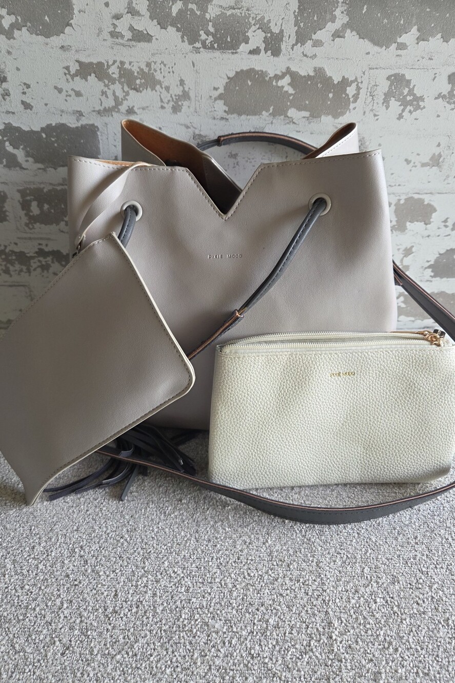 Pixie Mood Jasmine 3-in-1 Vegan Leather Tote Set with Marble Tassel